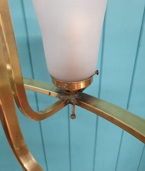 ART DECO BRASS GLASS FOUR LIGHT CHANDELIER 22 - ADDITIONAL PHOTO 3