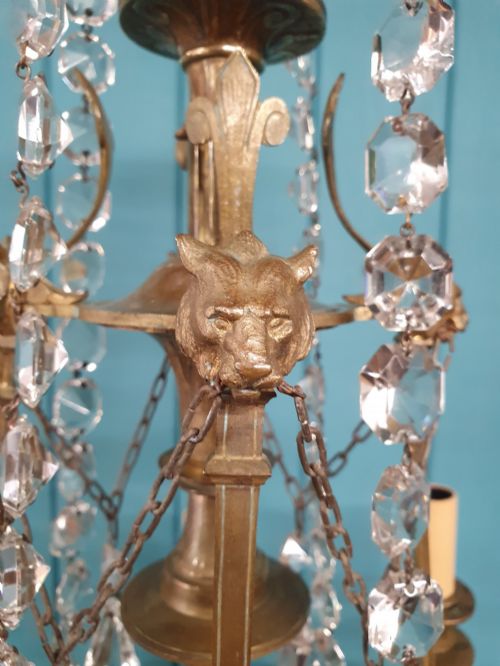 CIRCA 1900 EIGHT ARM BRASS CUT GLASS CRYSTAL CHANDELIER WITH LION MASKS 21 - ADDITIONAL PHOTO 3