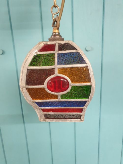 EARLY 20TH CENTURY LEADED STAINED GLASS PORCH LANTERN 5 - ADDITIONAL PHOTO 3