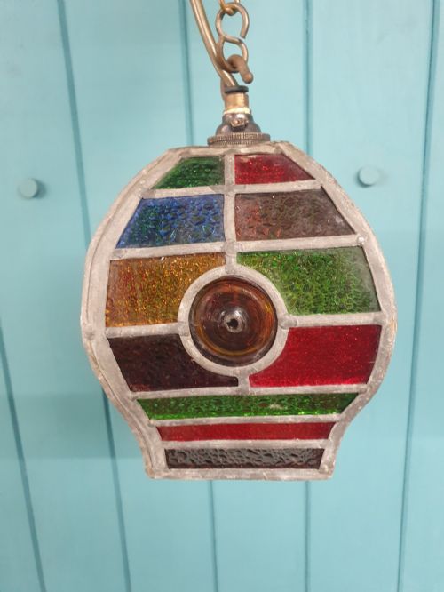 EARLY 20TH CENTURY LEADED STAINED GLASS PORCH LANTERN 5 - ADDITIONAL PHOTO 4