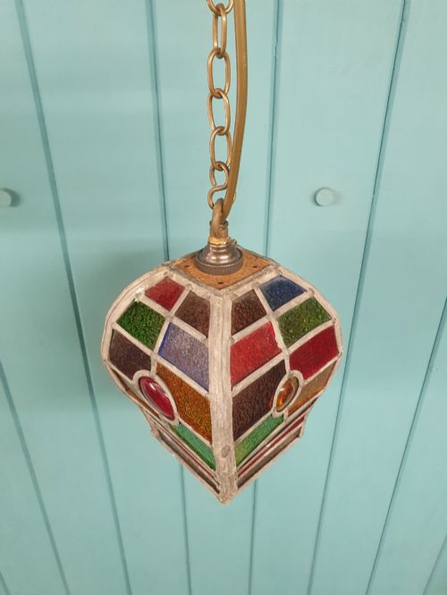 EARLY 20TH CENTURY LEADED STAINED GLASS PORCH LANTERN 5 - ADDITIONAL PHOTO 5