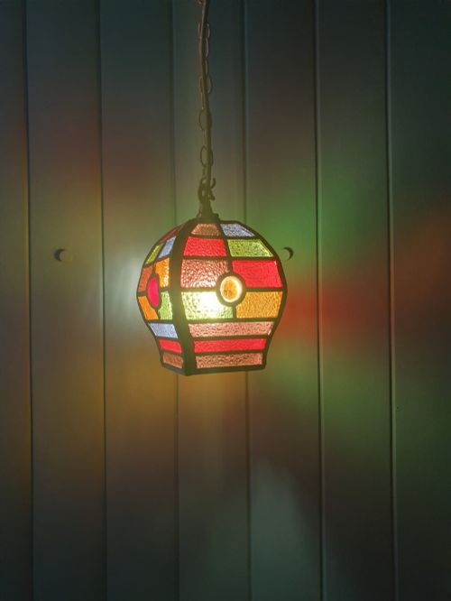 EARLY 20TH CENTURY LEADED STAINED GLASS PORCH LANTERN 5 - ADDITIONAL PHOTO 6
