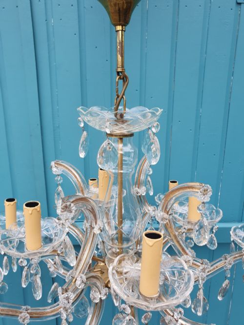 MATCHED PAIR OF EARLY 20TH CENTURY TWELVE ARM GLASS CRYSTAL CHANDELIERS 32 - ADDITIONAL PHOTO 2
