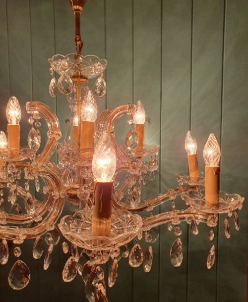 MATCHED PAIR OF EARLY 20TH CENTURY TWELVE ARM GLASS CRYSTAL CHANDELIERS 32 - ADDITIONAL PHOTO 3