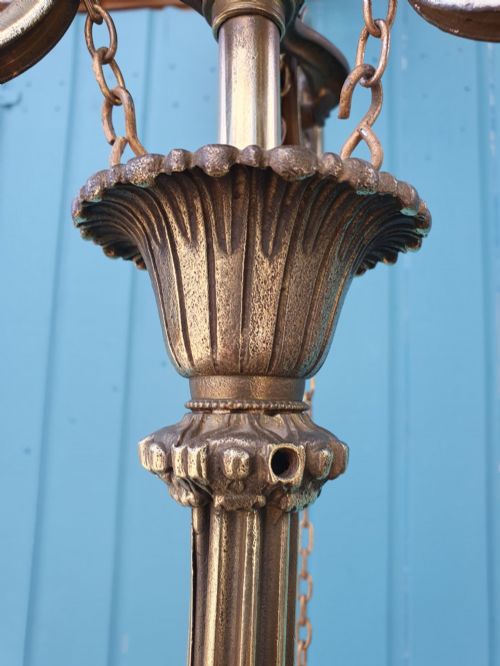ANTIQUE FOUR ARM BRASS RISE AND FALL CHANDELIER 24 - ADDITIONAL PHOTO 6