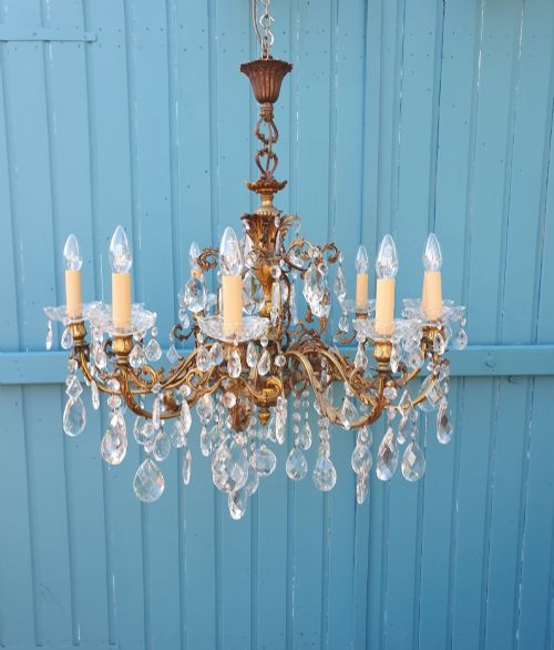 EARLY 20TH CENTURY FRENCH 10 ARM GILT BRASS CHANDELIER 31 - ADDITIONAL PHOTO 3