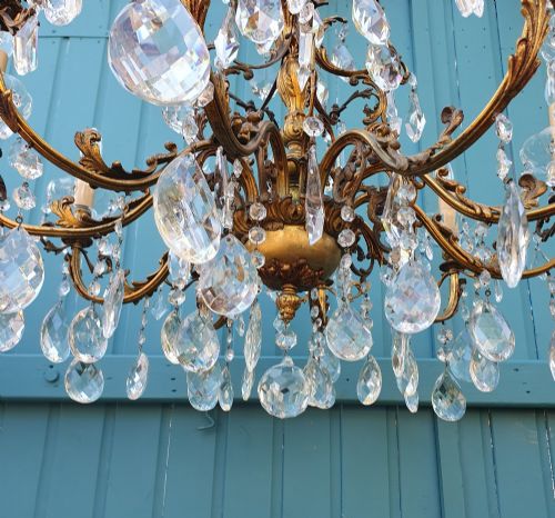 EARLY 20TH CENTURY FRENCH 10 ARM GILT BRASS CHANDELIER 31 - ADDITIONAL PHOTO 7