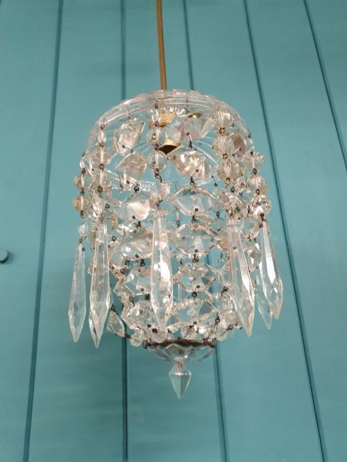 ANTIQUE CUT GLASS CRYSTAL DOME CHANDELIER 6 - ADDITIONAL PHOTO 3