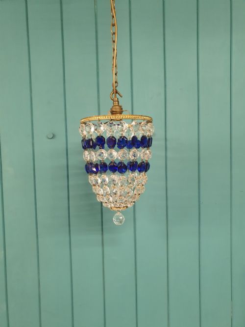 SMALL ANTIQUE BLUE CRYSTAL BAG CHANDELIER 8
