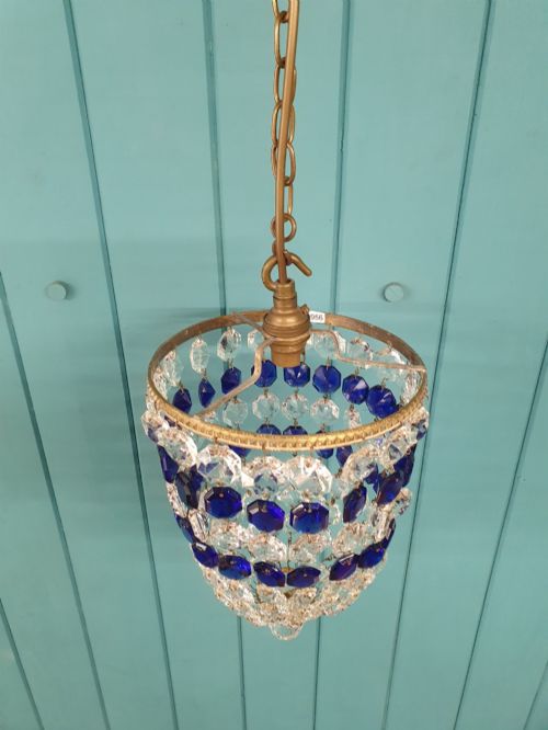 SMALL ANTIQUE BLUE CRYSTAL BAG CHANDELIER 8 - ADDITIONAL PHOTO 1
