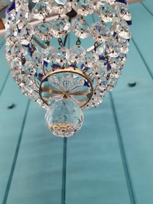 SMALL ANTIQUE BLUE CRYSTAL BAG CHANDELIER 8 - ADDITIONAL PHOTO 4