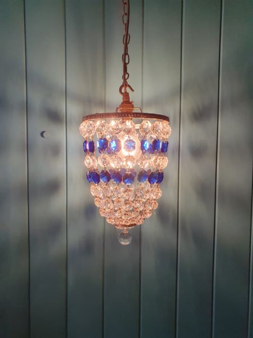 SMALL ANTIQUE BLUE CRYSTAL BAG CHANDELIER 8 - ADDITIONAL PHOTO 5