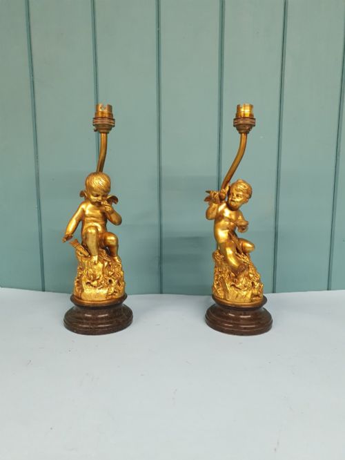 Pair of Cherub Brass Table Lamps C1920