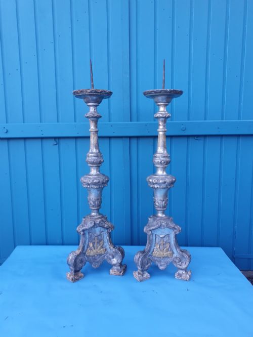 Pair of 18th Century Rococo Gilt-silver Candlesticks, 113cm High