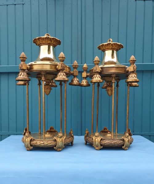 1 Metre Tall Pair of Exceptionally Large Early 20th Century Brass Lanterns 24"