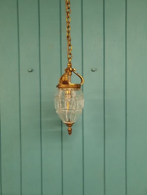 Antique French Brass and Moulded Glass Hanging Lantern 5"