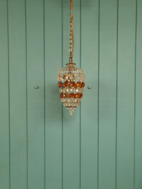 Early 20th Century Amber and Clear Crystal Bag Chandelier 6"