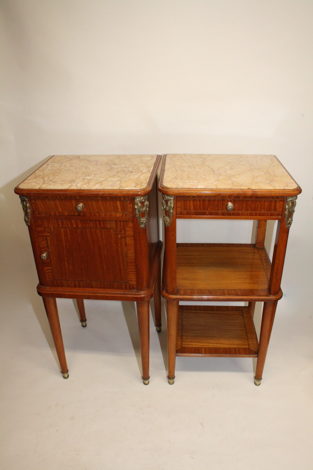 Circa 1880. Pair of satinwood French bedside tables