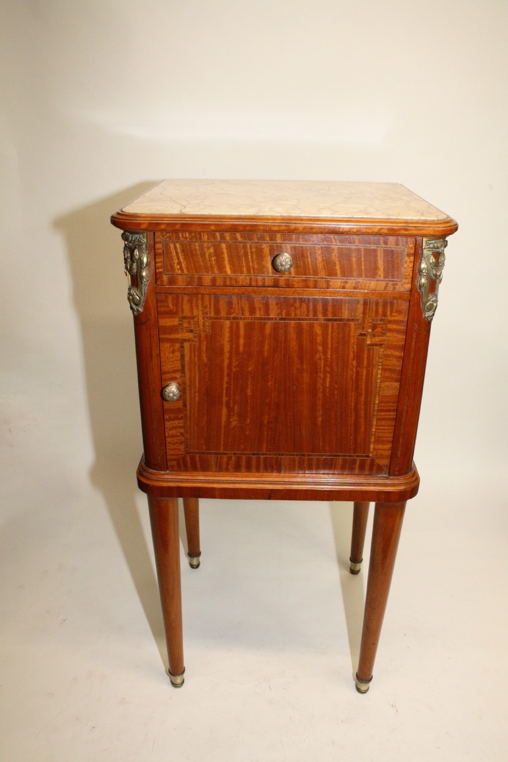 Circa 1880. Pair of satinwood French bedside tables View II