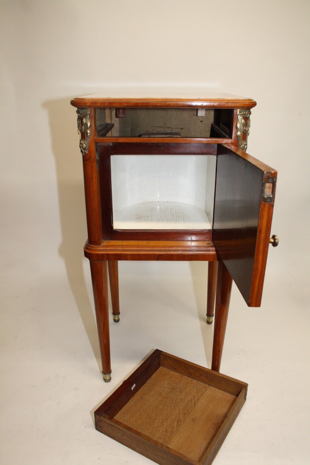 Circa 1880. Pair of satinwood French bedside tables View III