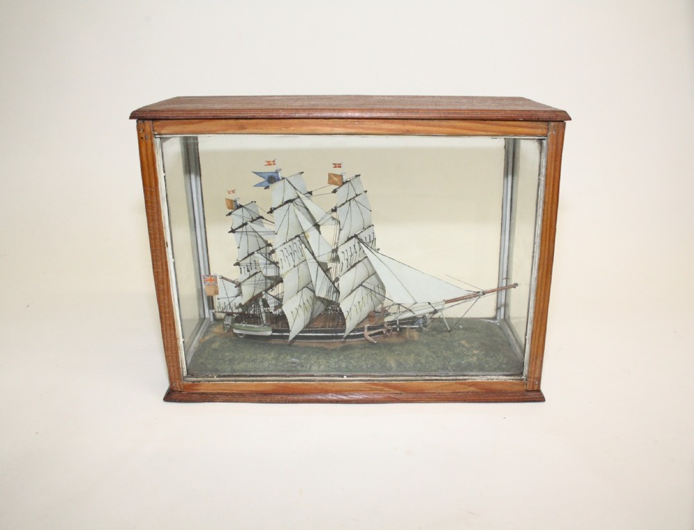 Early 20th century Small ship model in Pine case View II