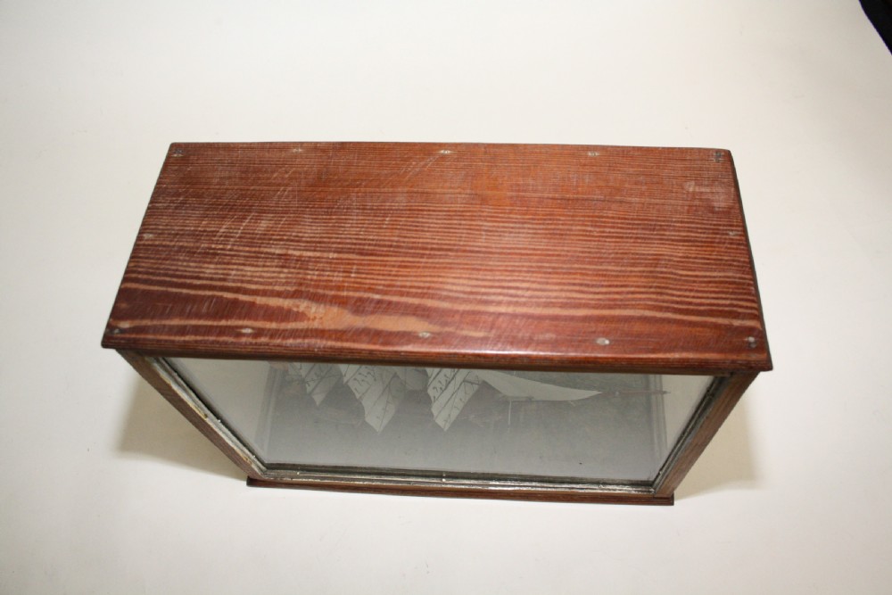 Early 20th century Small ship model in Pine case View III
