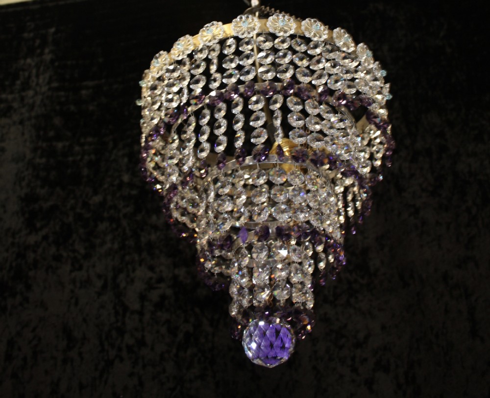 Early 20th century chandelier with 4 layers of drips View II