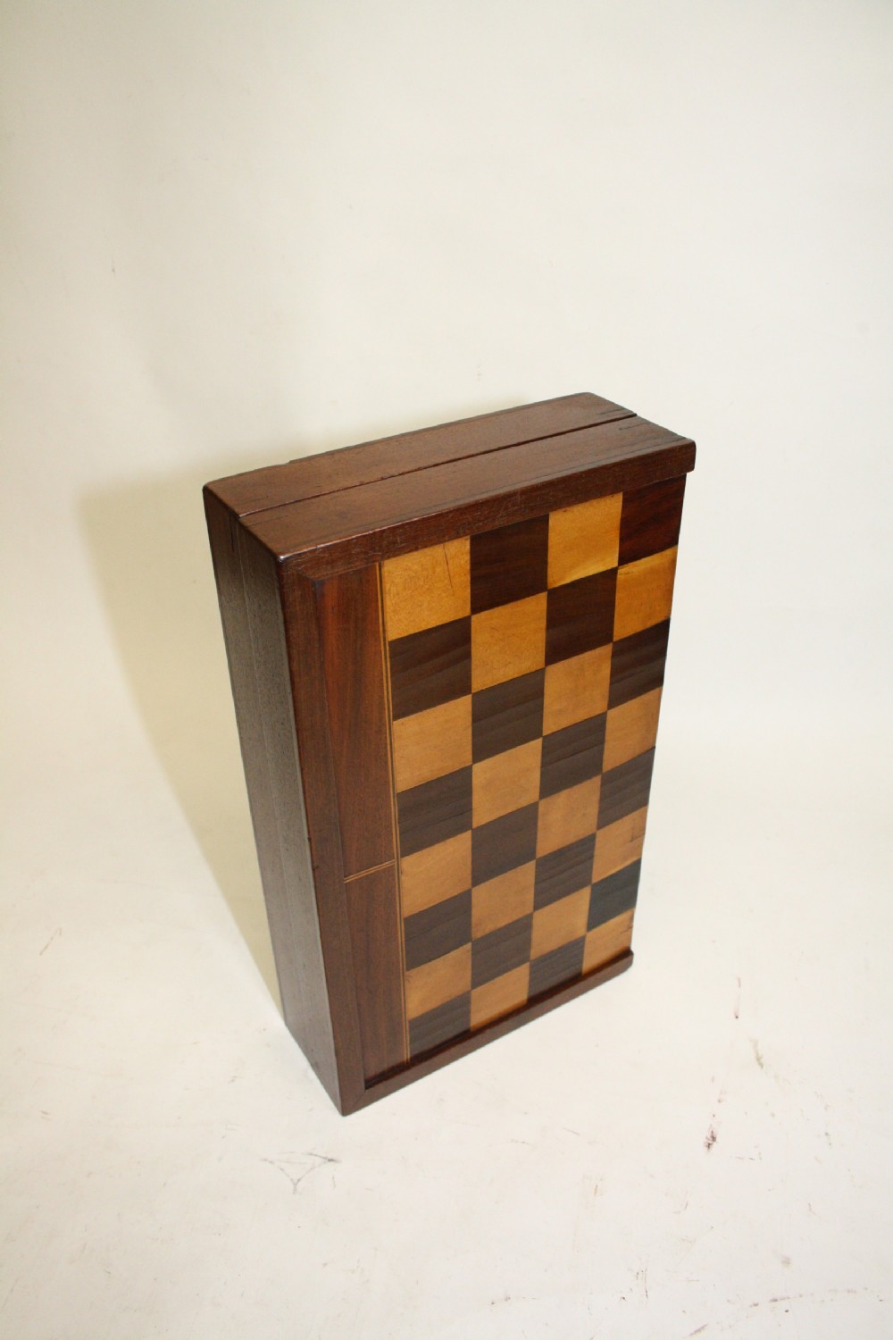 Mid 19th century folding chessboard with backgammon inside View II