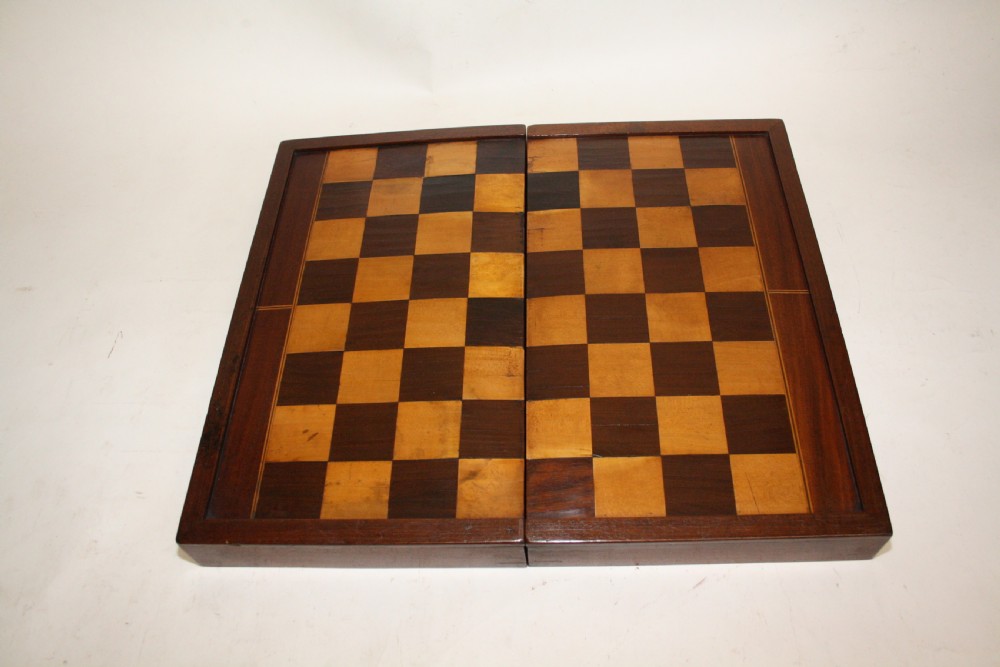Mid 19th century folding chessboard with backgammon inside View III