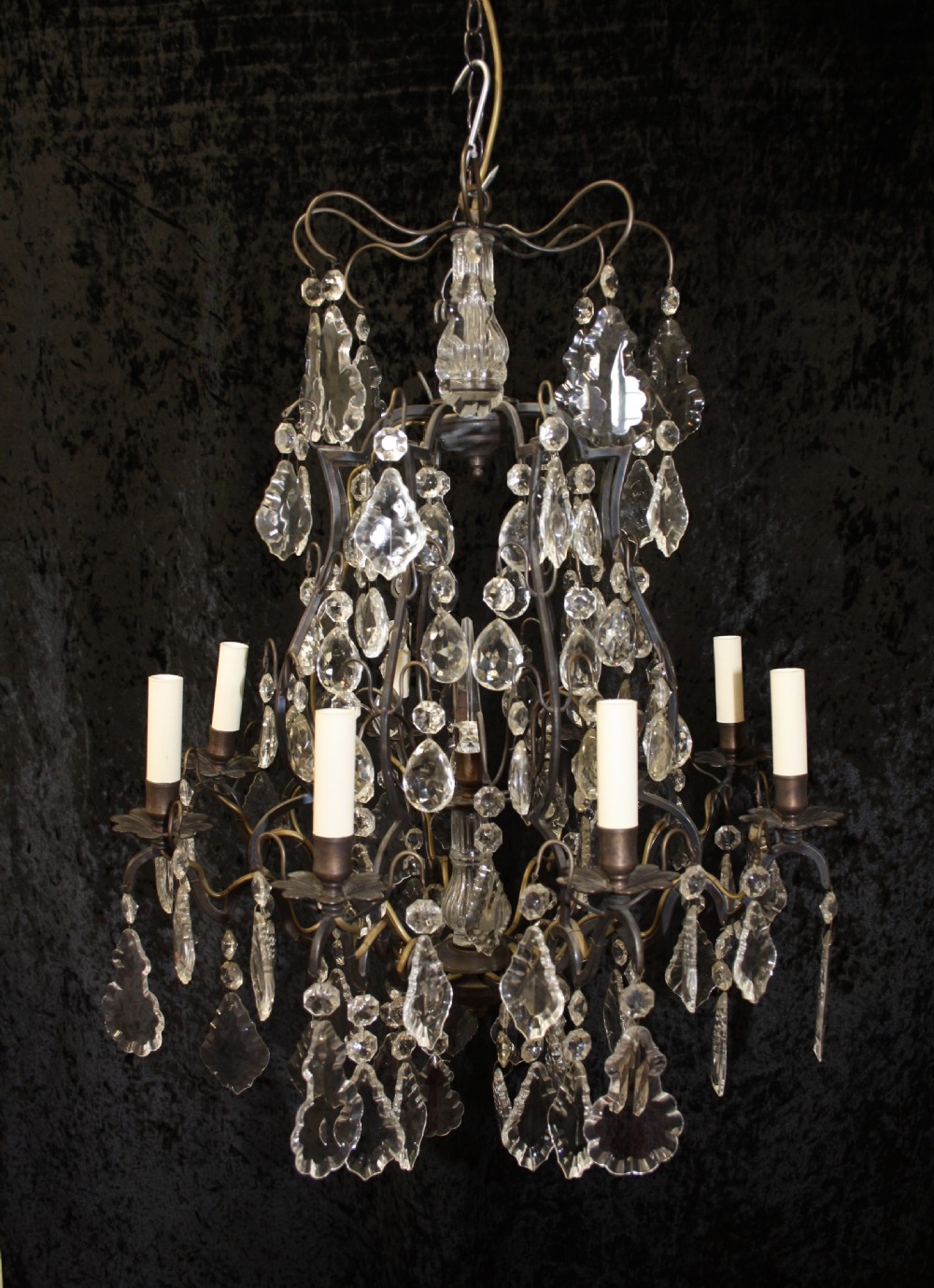 Large antique French Brass cage chandelier.