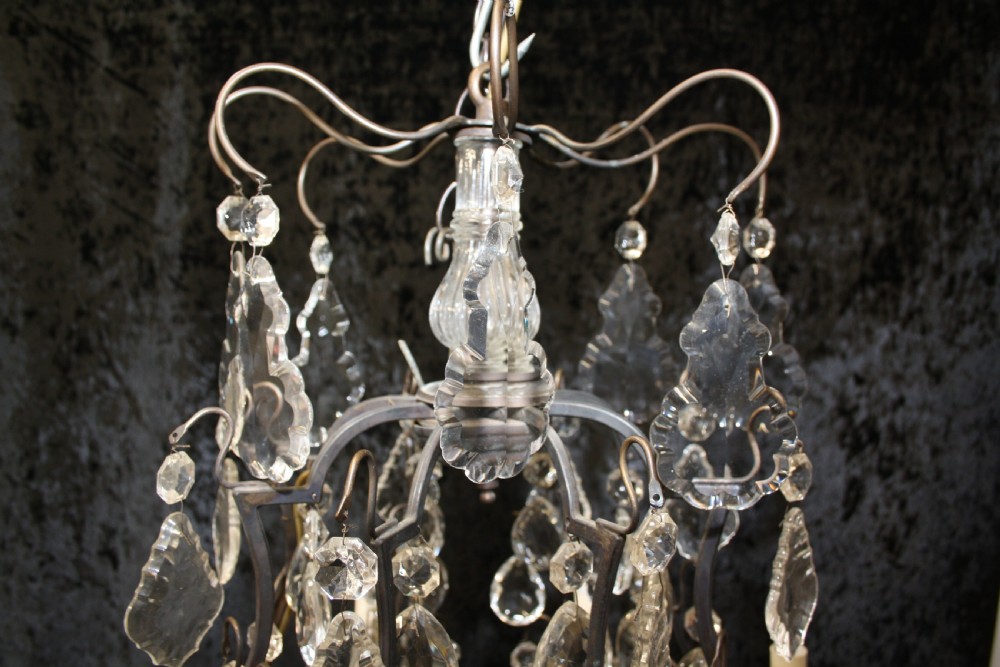 Large antique French Brass cage chandelier. View II