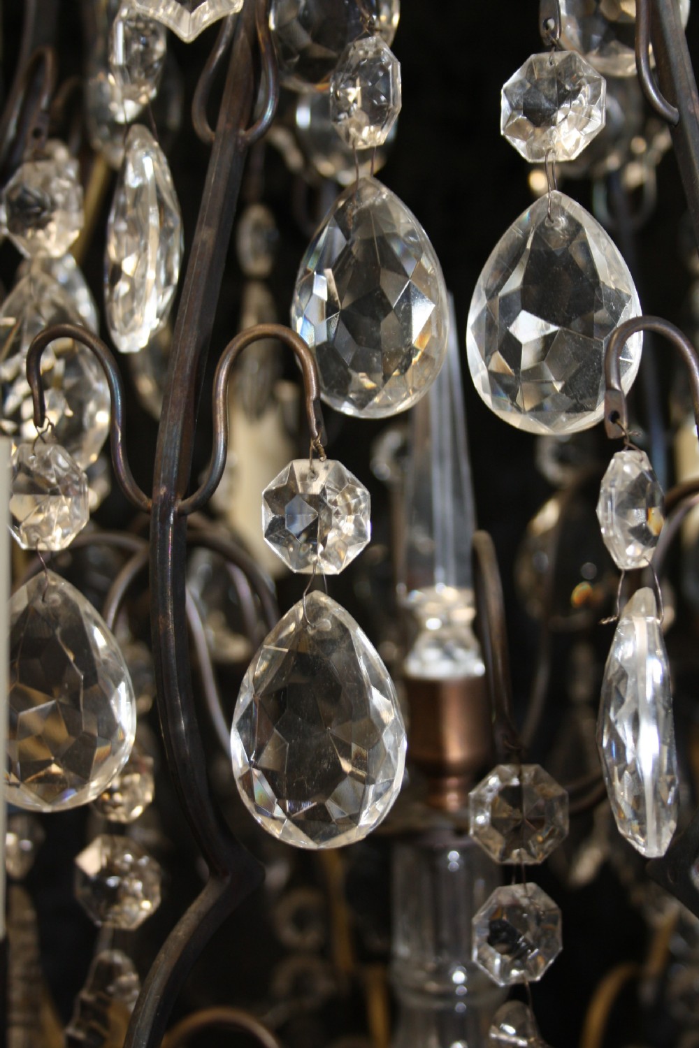 Large antique French Brass cage chandelier. View III