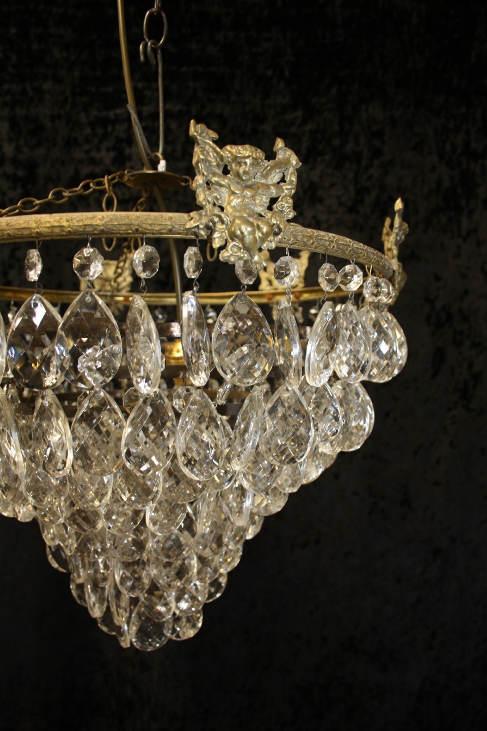 Early 20th century large drip chandelier with cherubs View VIII