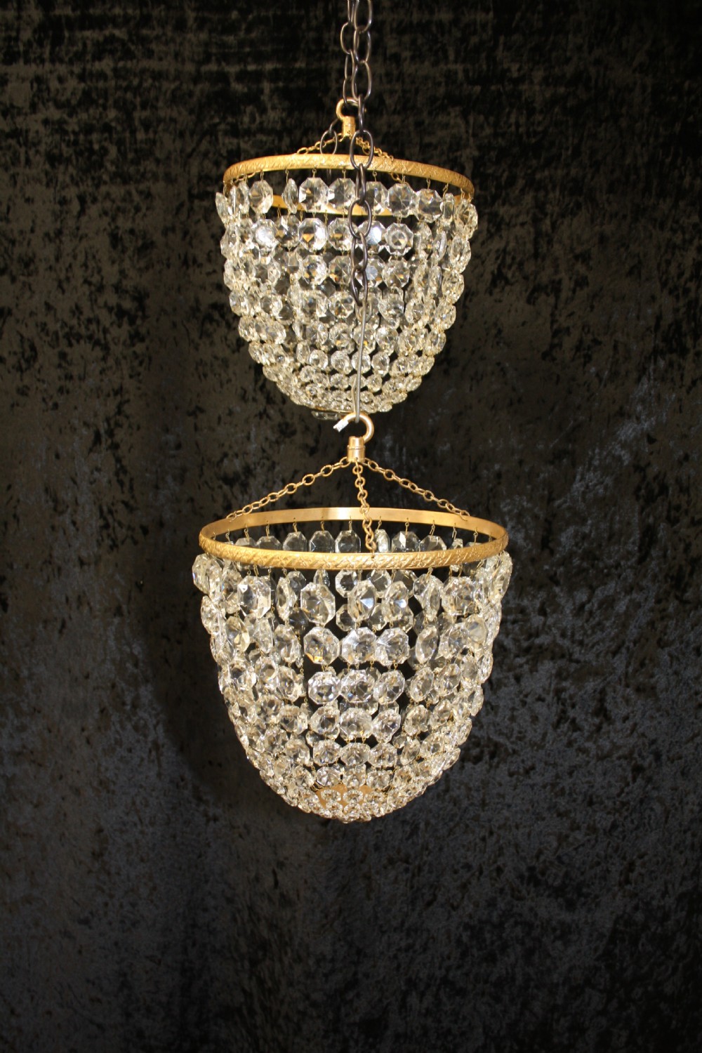 Pair of Early 20th century bag chandeliers with glass flowers
