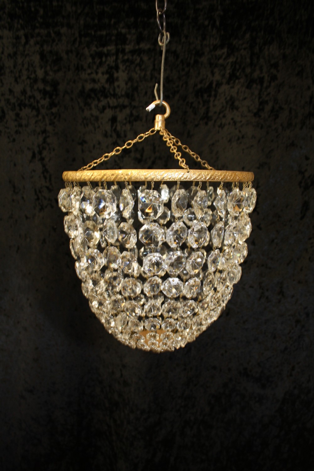 Pair of Early 20th century bag chandeliers with glass flowers View II