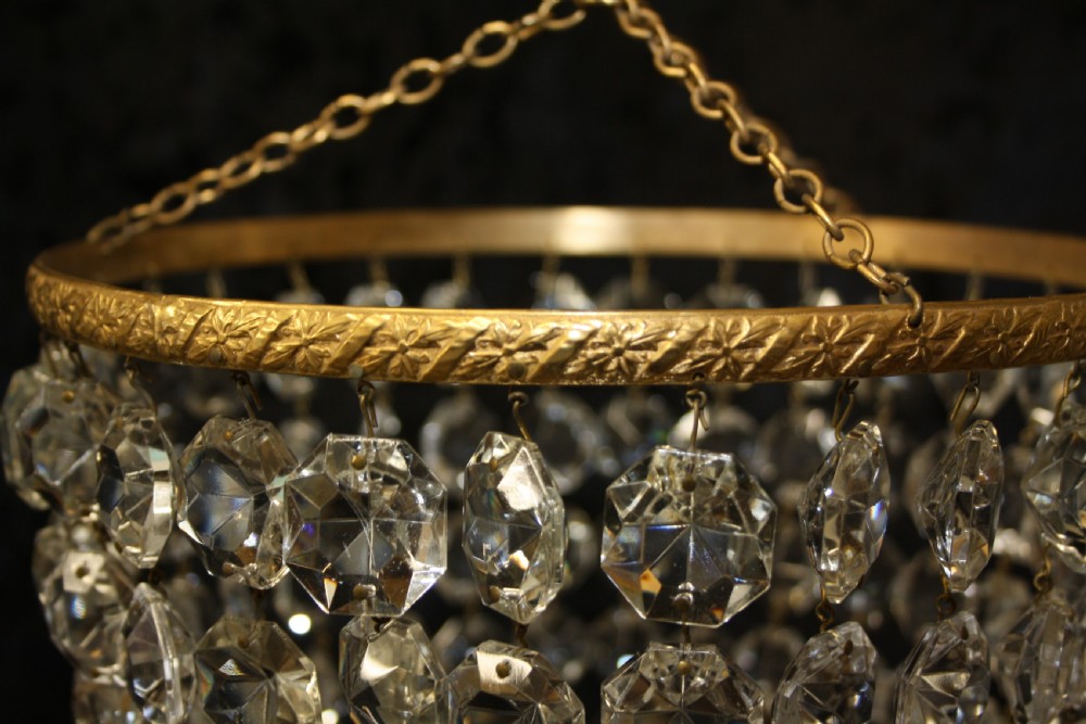 Pair of Early 20th century bag chandeliers with glass flowers View V