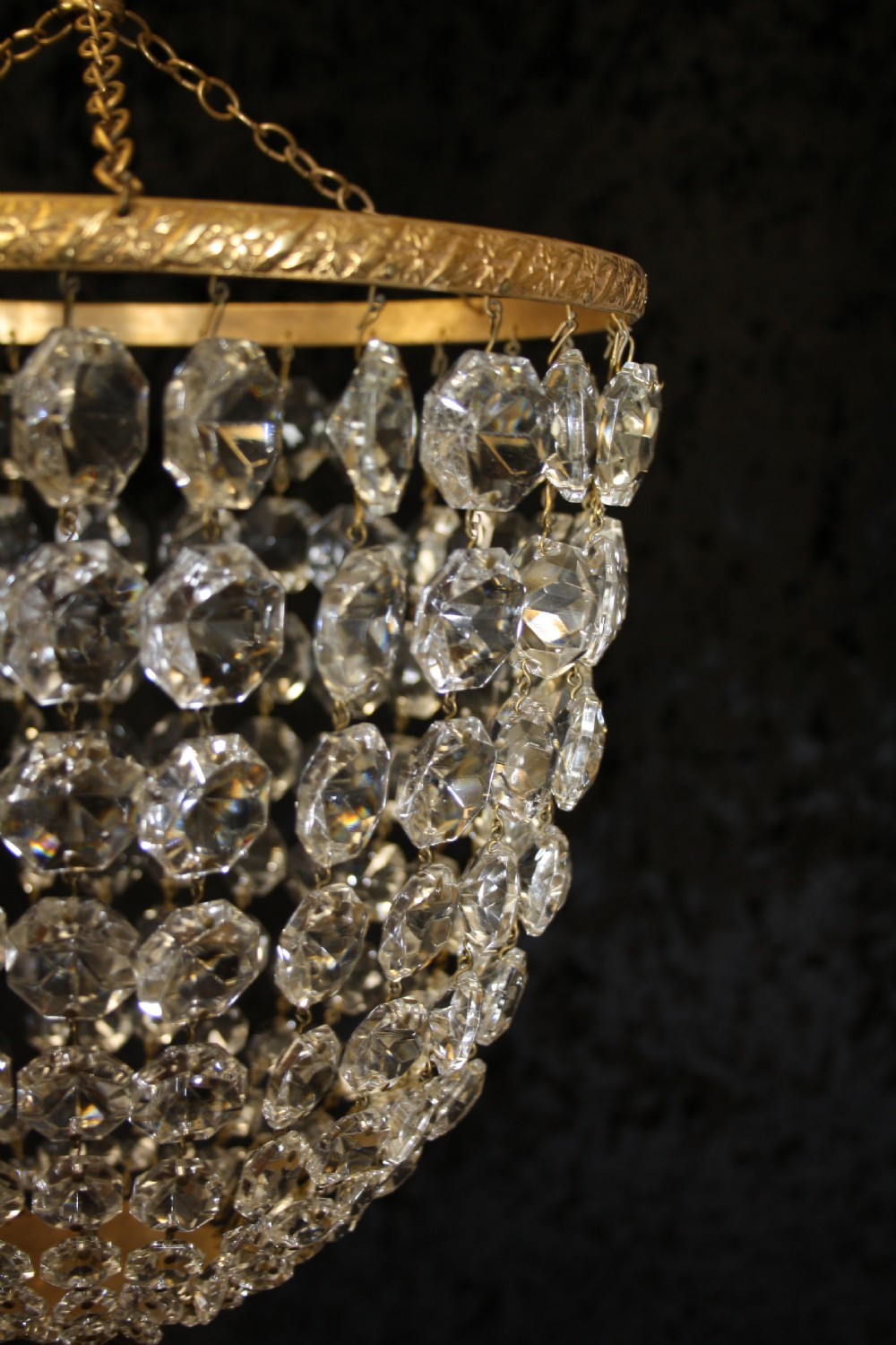 Pair of Early 20th century bag chandeliers with glass flowers View VI