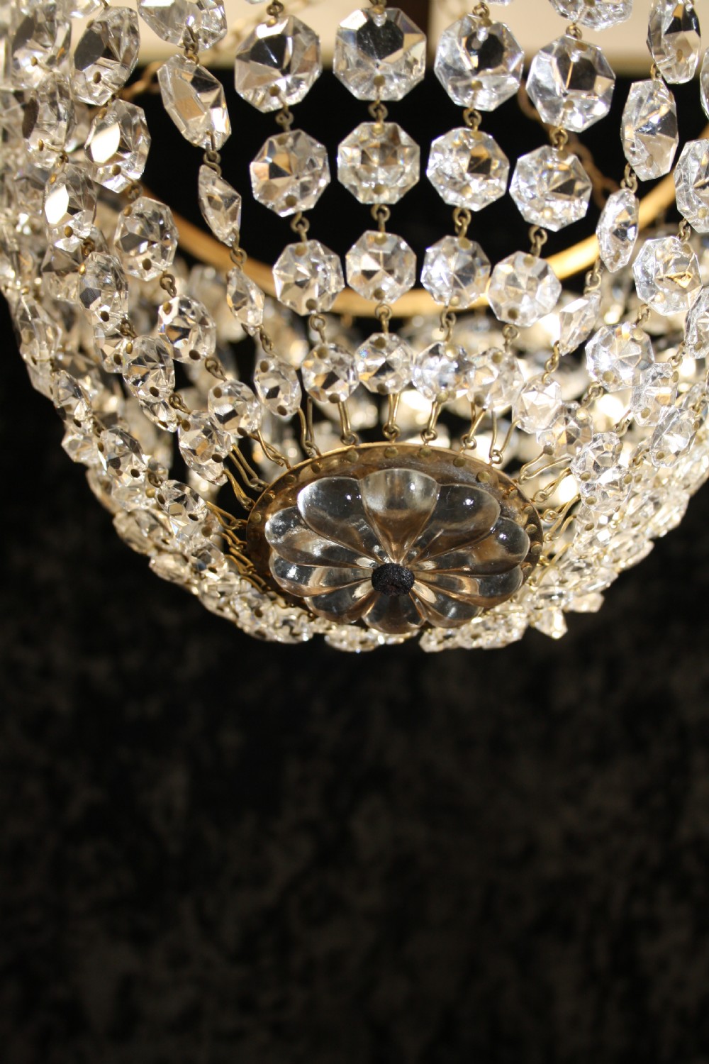 Pair of Early 20th century bag chandeliers with glass flowers View VII