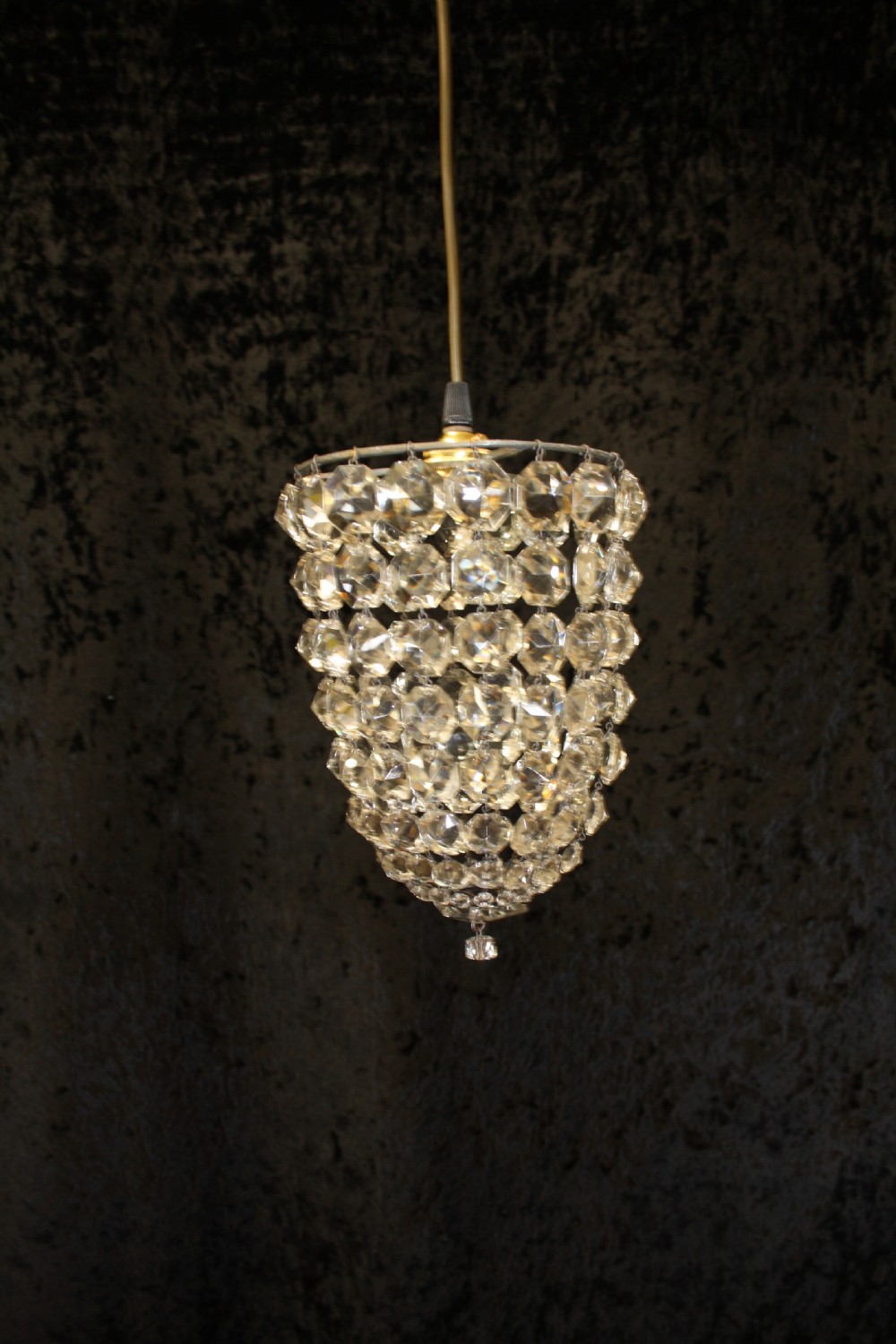 Pair of early 20th century bag chandeliers with glass hexagon motif View II