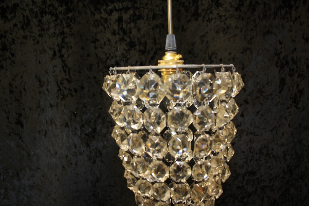 Pair of early 20th century bag chandeliers with glass hexagon motif View V