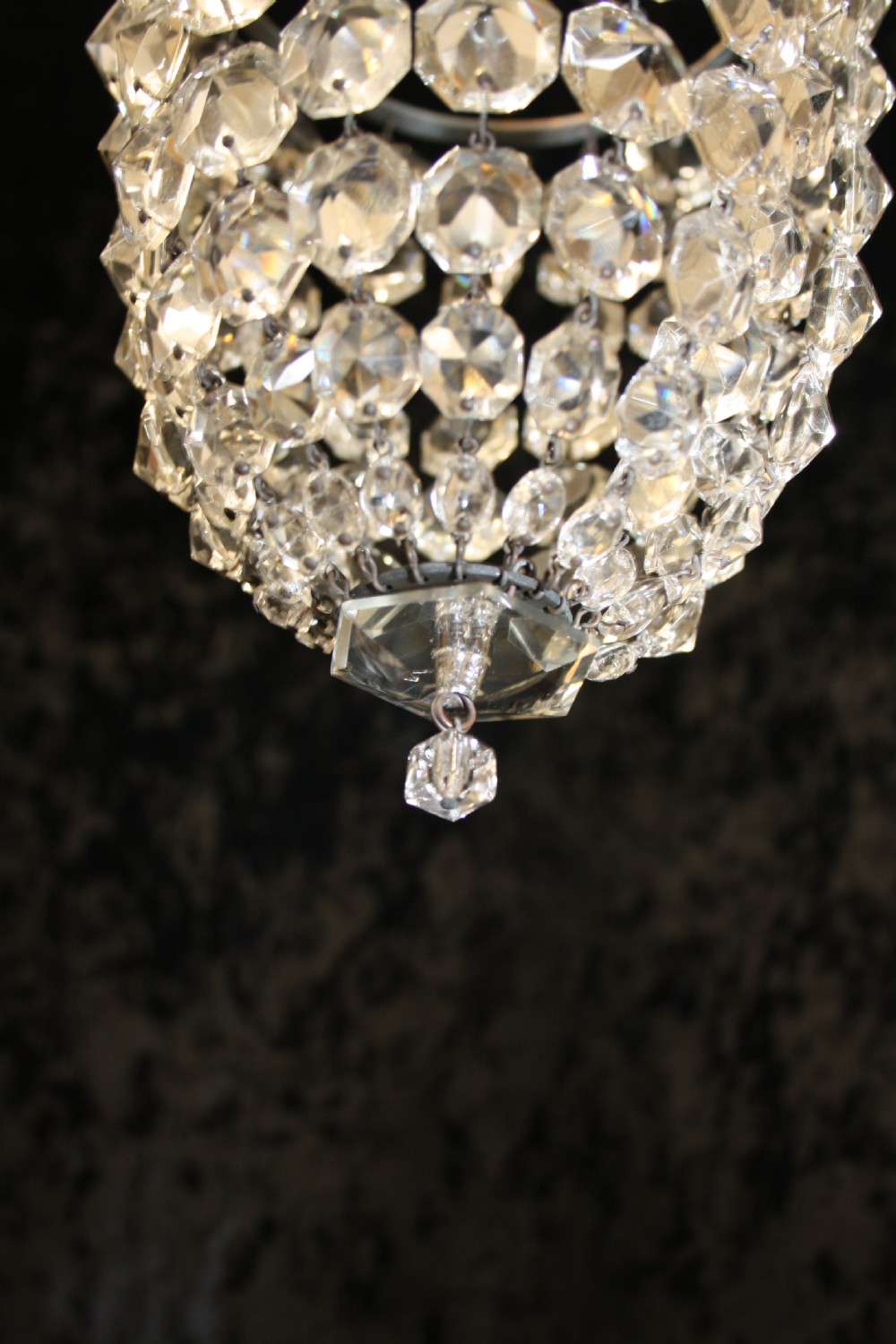 Pair of early 20th century bag chandeliers with glass hexagon motif View VI
