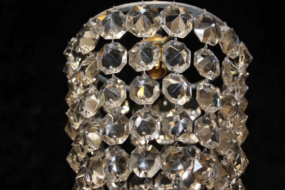 Pair of early 20th century bag chandeliers with glass hexagon motif View VII