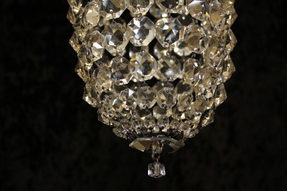 Pair of early 20th century bag chandeliers with glass hexagon motif View VIII