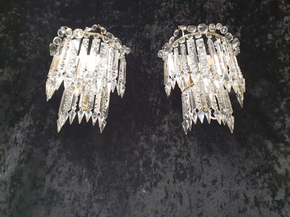 Early 20th century pair of lustre wall lights with silvered finish View V