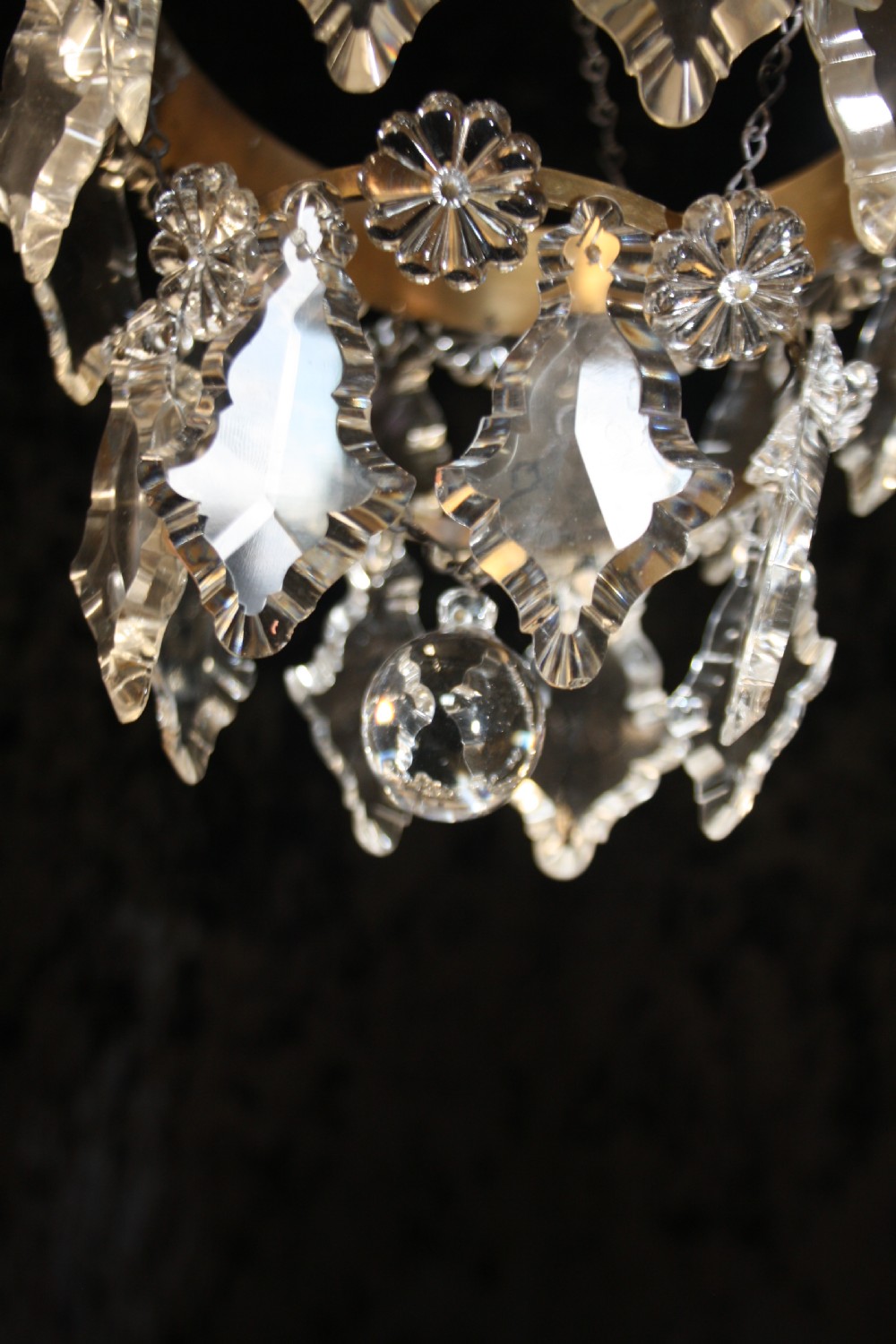 Early 20th century small pair of chandelier with flat drips View IV