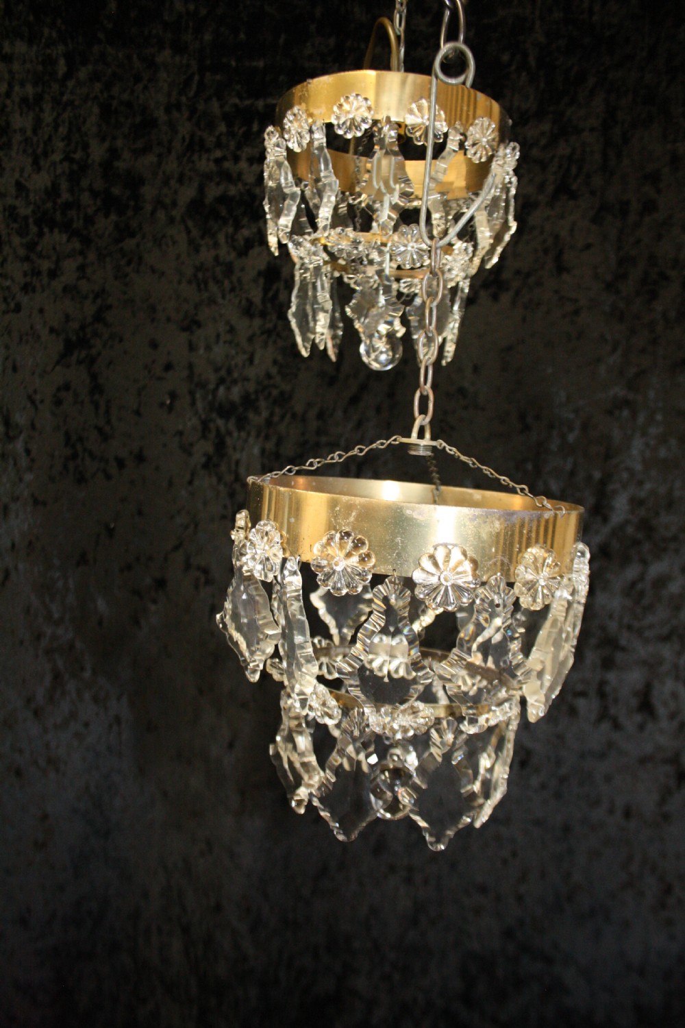 Early 20th century small pair of chandelier with flat drips