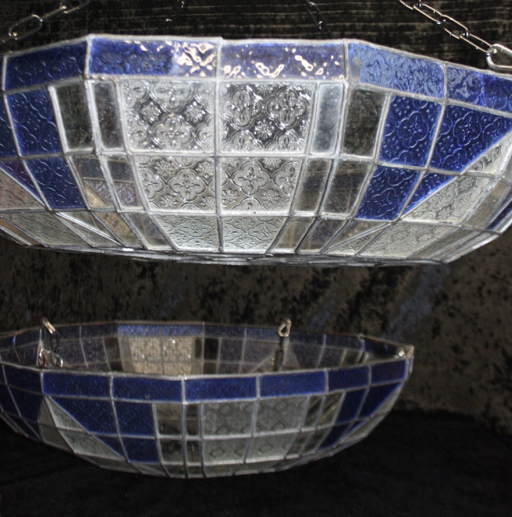 Large pair of early 20th century leaded ceiling lights 