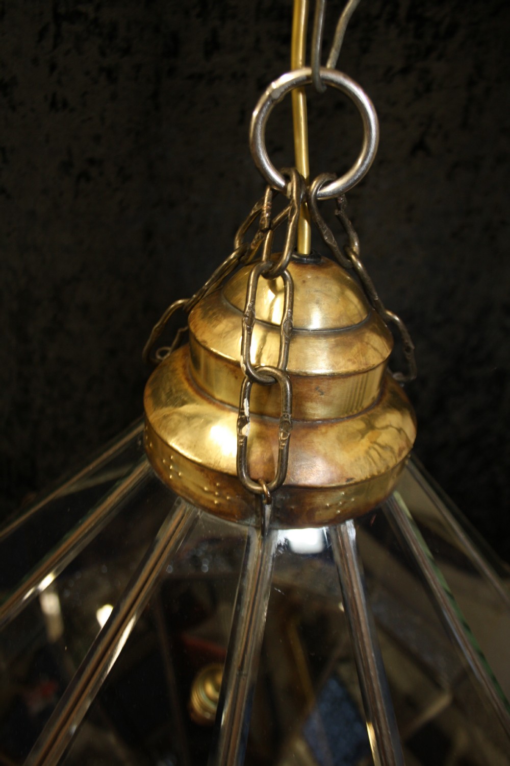 Early 20th century large blue hall lantern with bevelled glass  View V