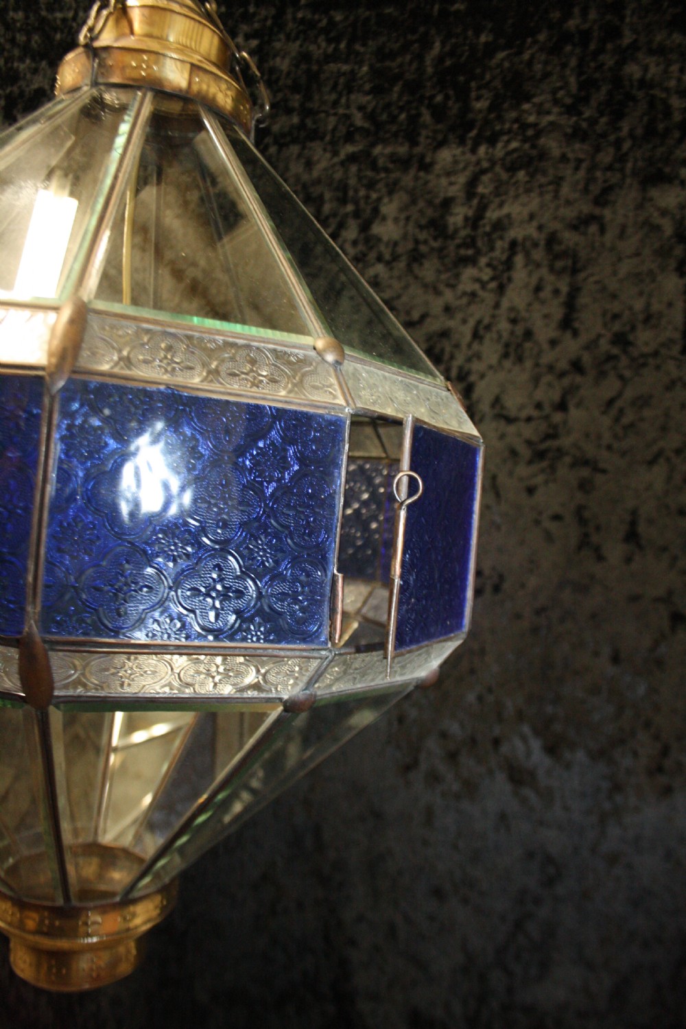 Early 20th century large blue hall lantern with bevelled glass  View VIII
