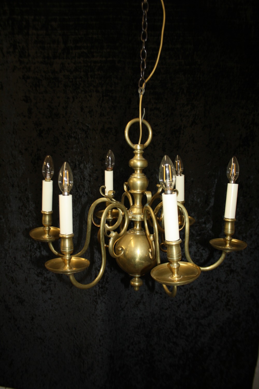 Early 20th century Dutch brass six arm chandelier